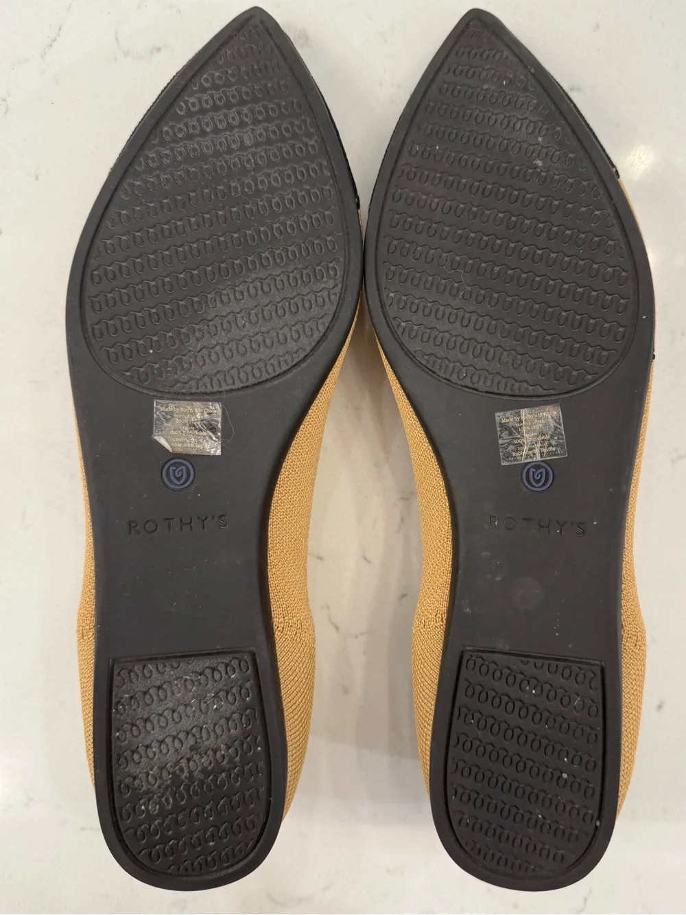 Rothy's Two-Tone Tan and Black Knit Ballet Flats